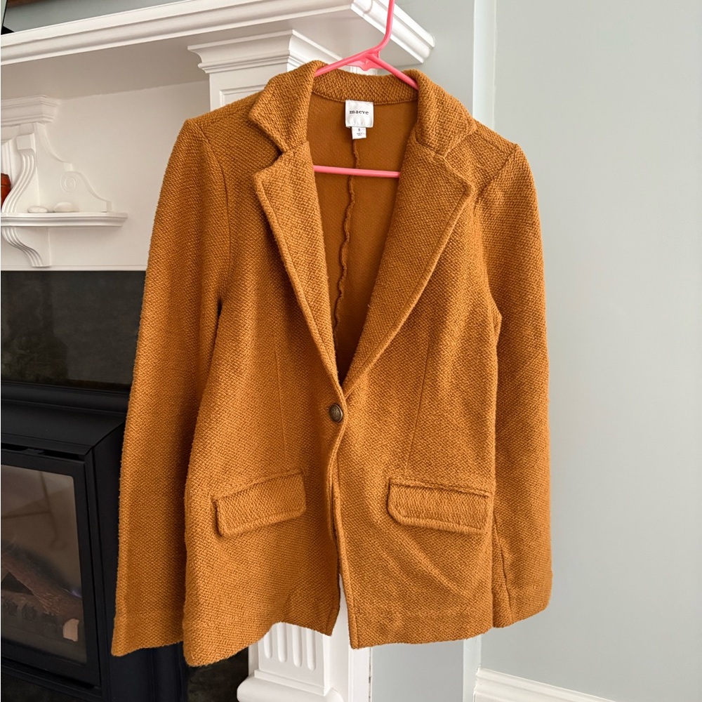 Maeve Single-Button Textured Blazer in Warm Rust